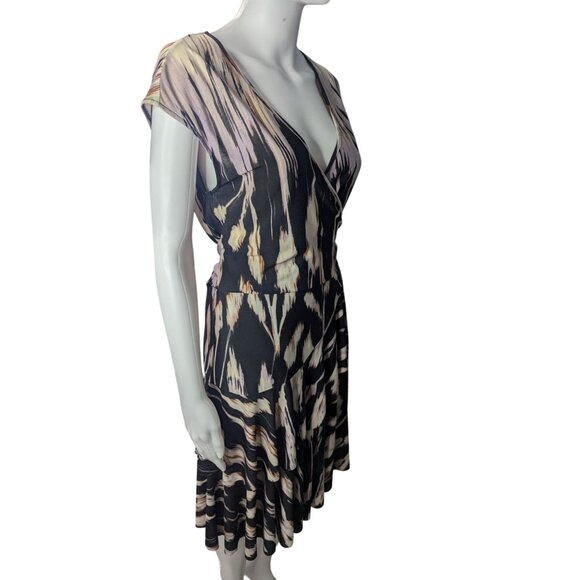 Donna Morgan Faux Wrap Dress Womens Sz 8 Abstract Print Ruffles Colorful Artsy - Picture 3 of 11